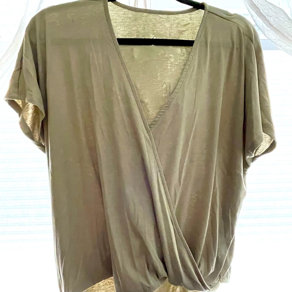 Beautiful high low wrap style top in sea foam green
